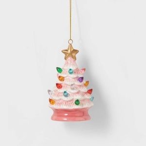 Light up Ceramic Retro Pink Christmas Tree Ornament Nwt